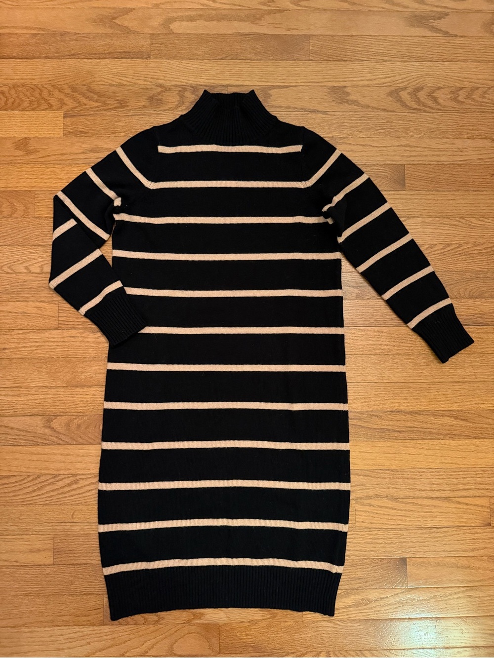 Boden Black and Cream Striped Turtleneck Long Sleeve Midi Sweater Dress 6R